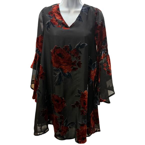 She + Sky Dresses & Skirts - She + Sky Boutique Womens S Red Black Party Dress Velvet Goth Romantic Midi rose